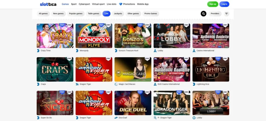 Slottica сайтындағы тікелей казино: үстелдер мен дилерлер